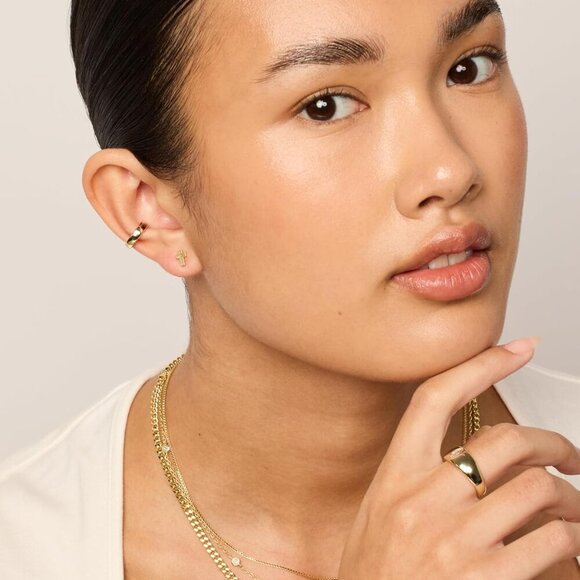 New 14K Gold Plated Sterling Silver Cross Earrings Small Faith Cubic Zirconia Wo - Picture 4 of 6